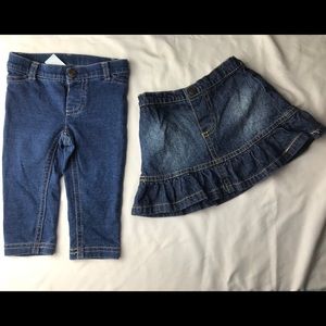 CARTERS stretch pants & CIRCO jean skirt 6M